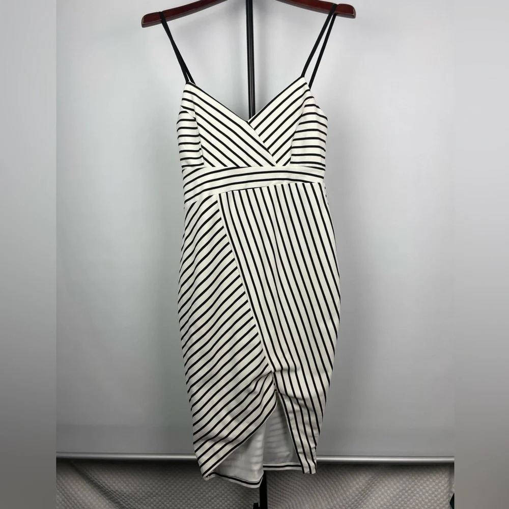 Bardot Black White‎ Stripe Stretch Spaghetti Strap Sheath Dress